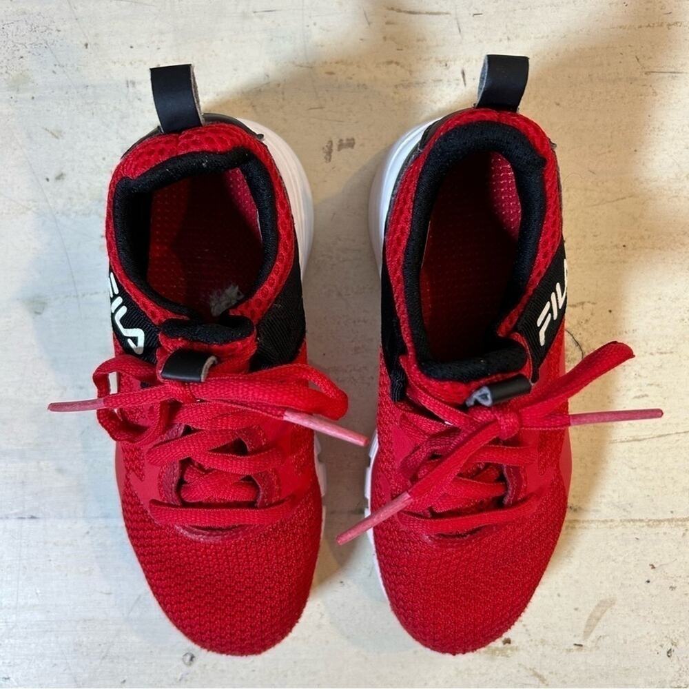 Kids Fila Sneakers, Red Mesh with Black Details, Lace Up, Size 11 - Picture 3 of 12